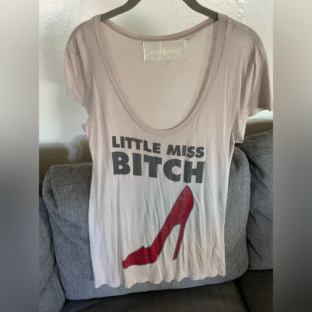 Public Library Little Miss Gray Tee Sz Medium